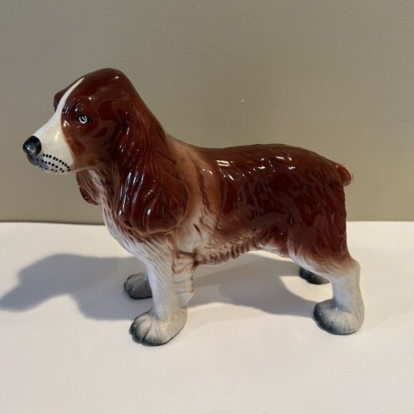 Vintage Brown White Cocker Spaniel‎ Large Porcelain Figurine Japan Dog READ - Picture 1 of 8